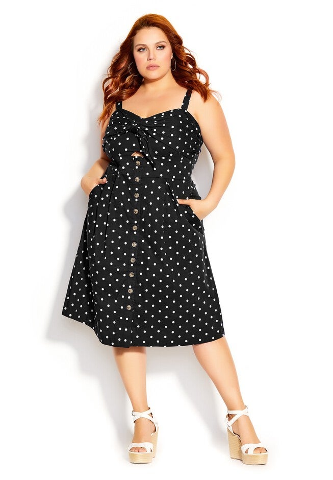 Tie Spot Dress - black, BLACK, hi-res image number null