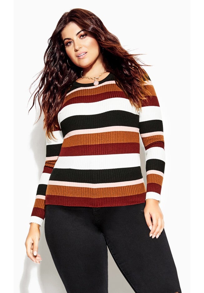 70's Stripe Sweater - beetroot, BLACK, on-hover image number 1