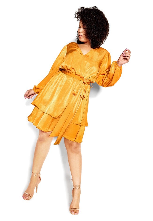 Twisted Ruffle Dress - honey, ORANGE, alternate image number null