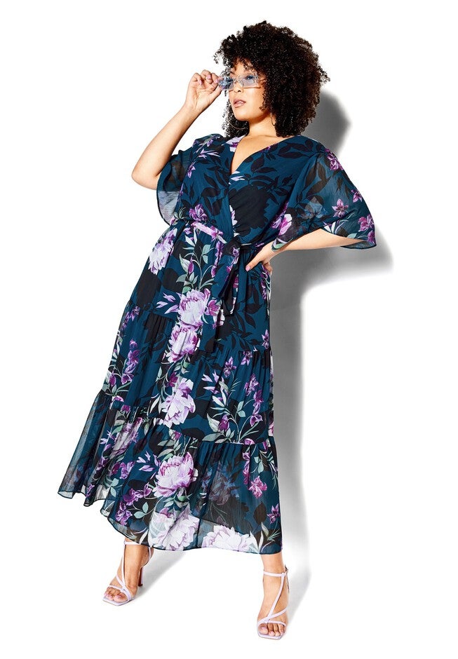 Stephanie Print Maxi Dress - teal, GREEN, hi-res image number 0