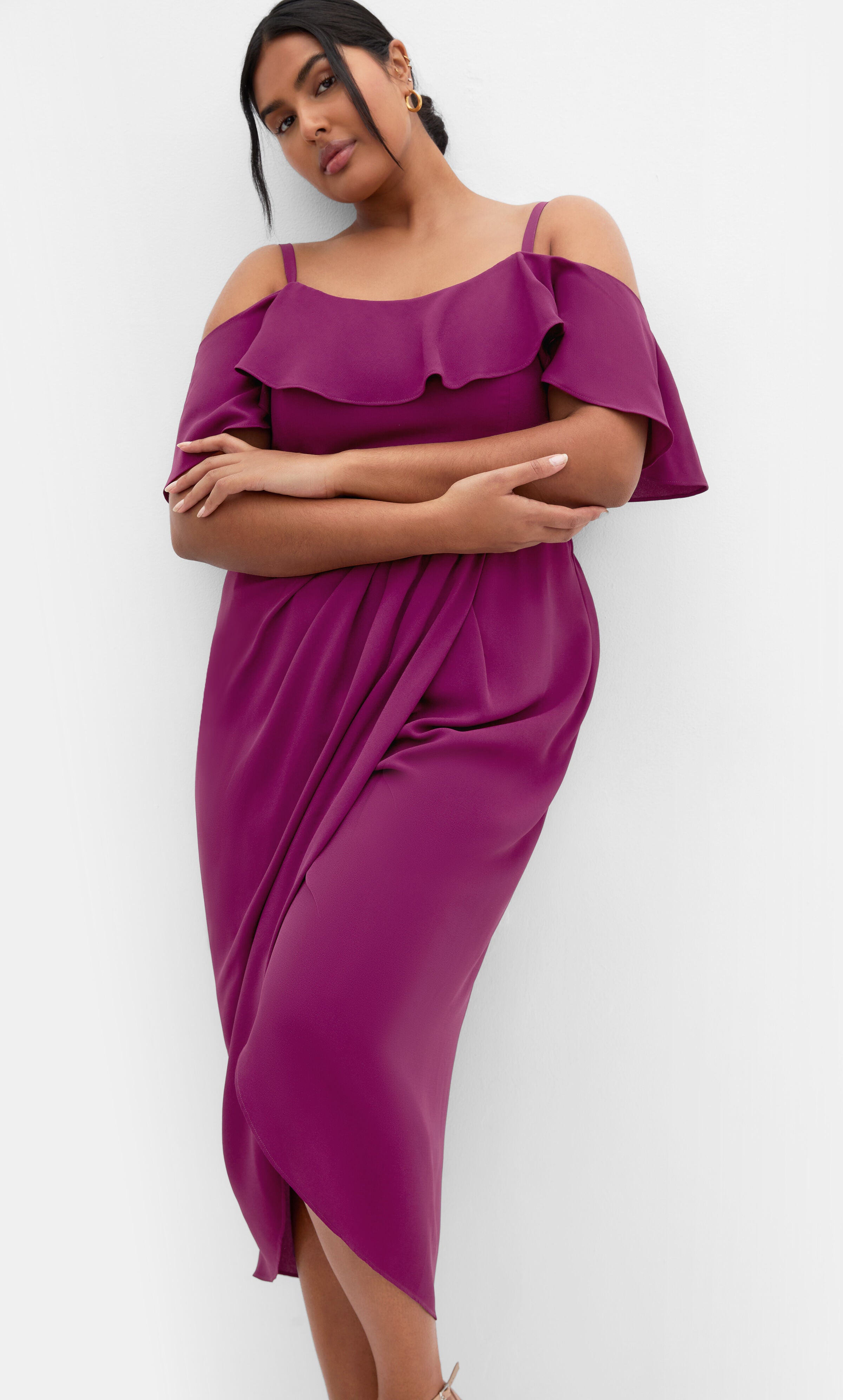 Flirtation Drape Midi Dress - cerise, PINK, alternate image number 2