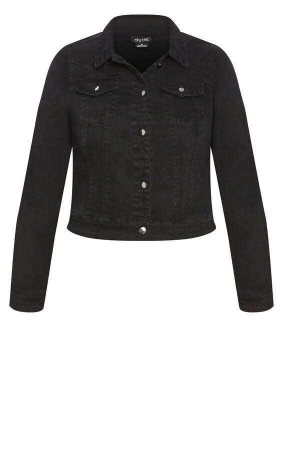 Denim Classic Collar Jacket - black, BLACK, alternate image number null