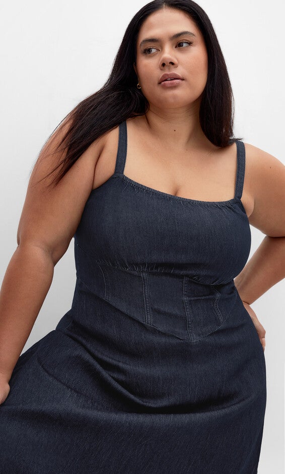 Denim Corset Dress - dark denim, BLUE, alternate image number 2