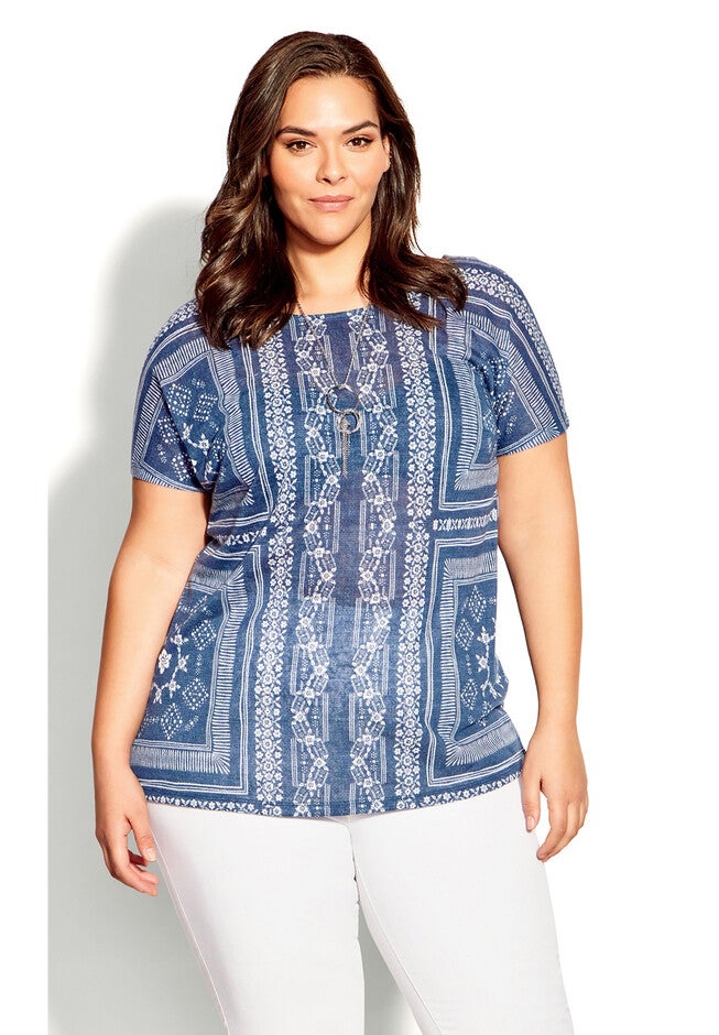 Tiarne Necklace Top, NAVY WHITE TILE, hi-res image number 0
