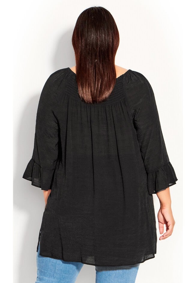 Flutter 3/4 Sleeve Top, BLACK, on-hover image number 1