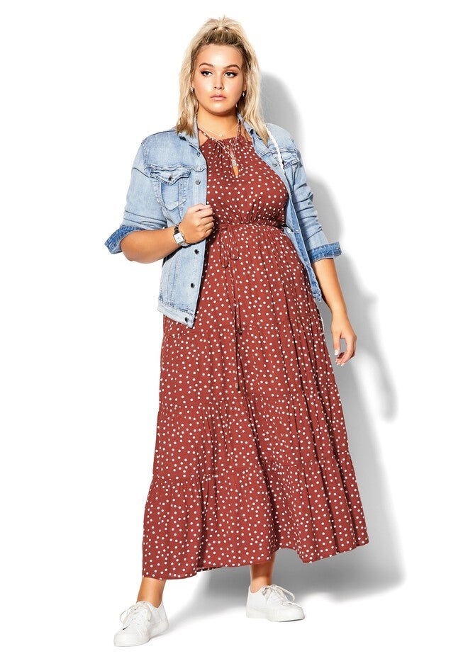 Tier Spot Maxi Dress - toffee, WHITE, alternate image number null