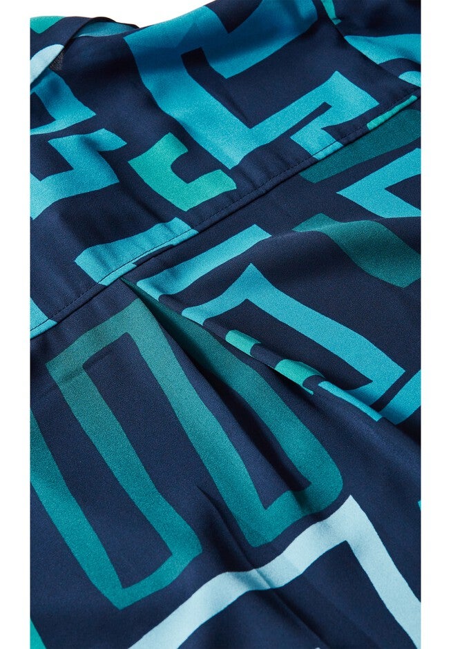 Longline Print Blouse, NAVY TEAL GEO, alternate image number null
