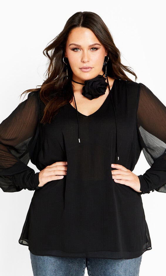 Fleur 2 Piece Decorative Flower Neck Tie Top - black, BLACK, hi-res image number null
