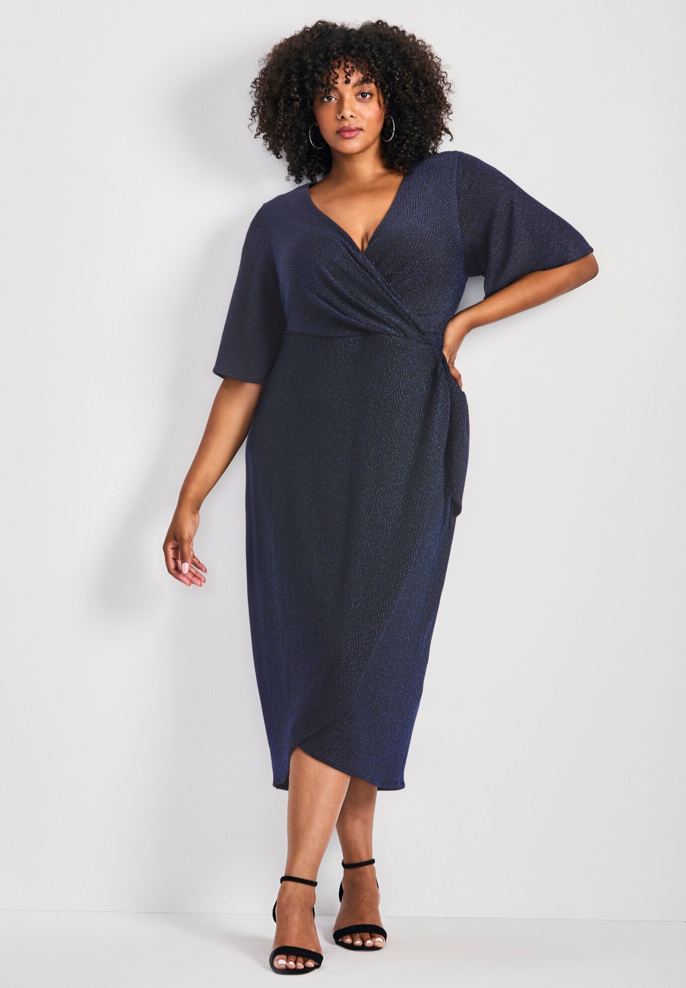 Metallic knit wrap dress discount