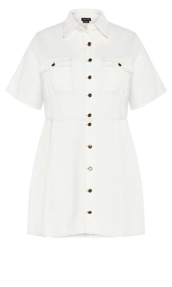 Liv Denim Dress - ivory denim, WHITE, alternate image number 5