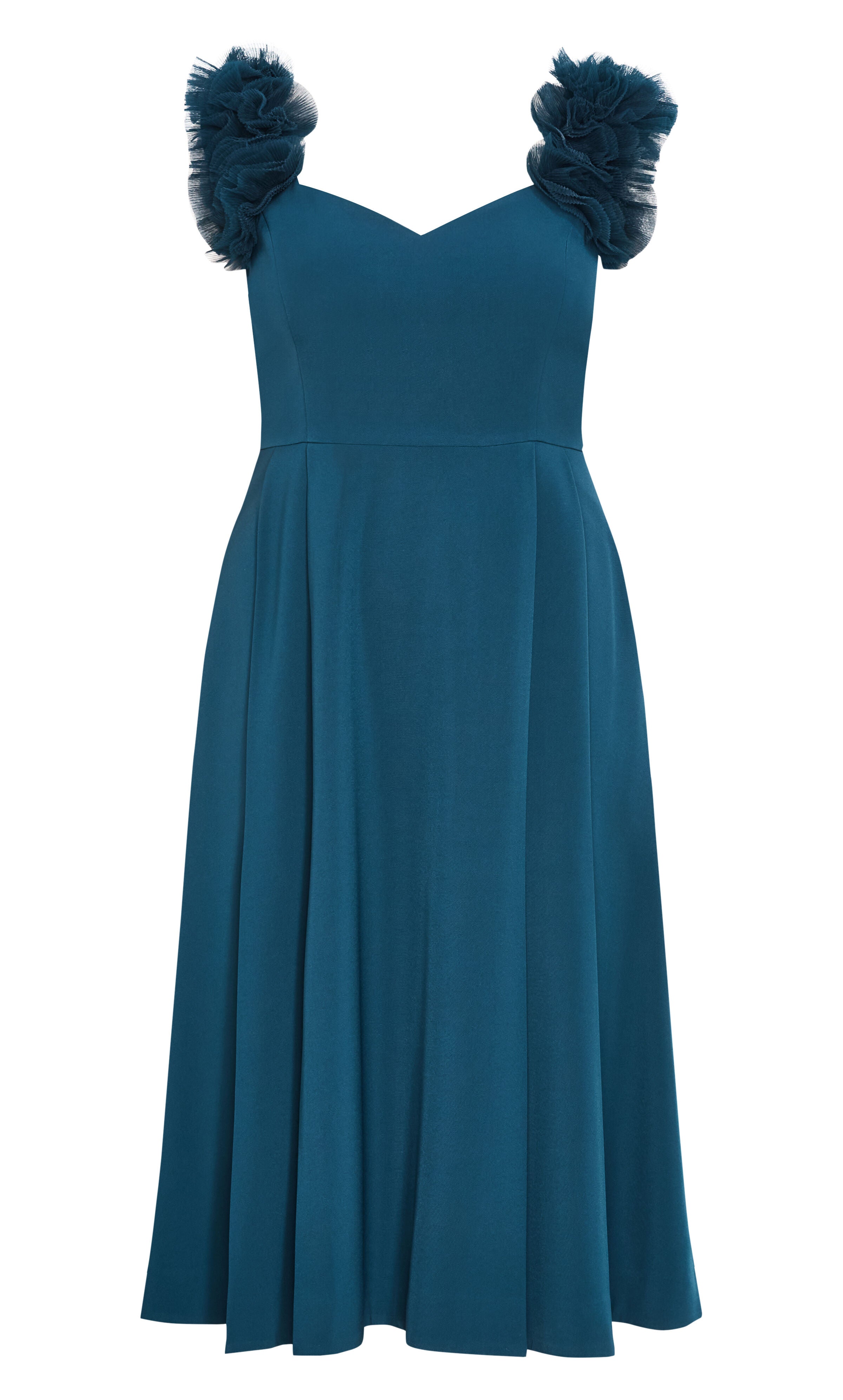 Roselyn Ruffle Tulle Midi Dress - peacock, GREEN, alternate image number 3