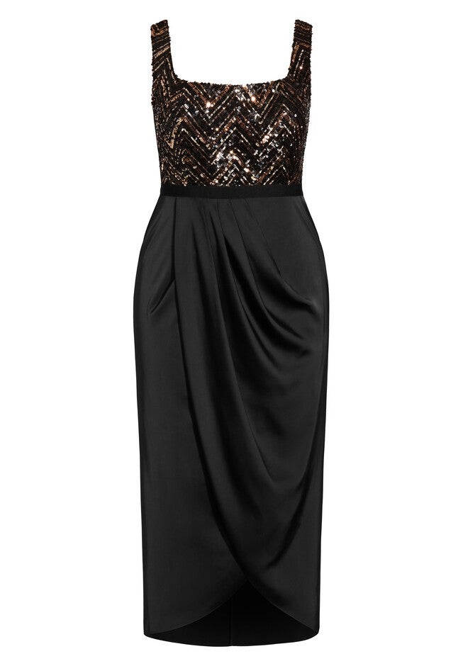 Sequin Bodice Dress - bronze, BLACK, alternate image number 2