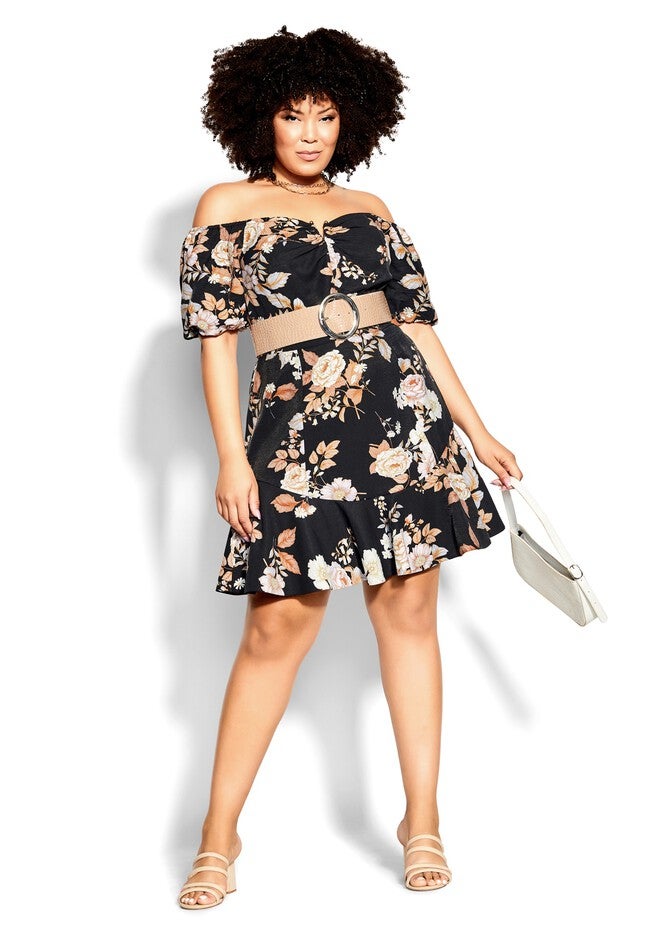 Aria Floral Dress - black, BLACK, on-hover image number null