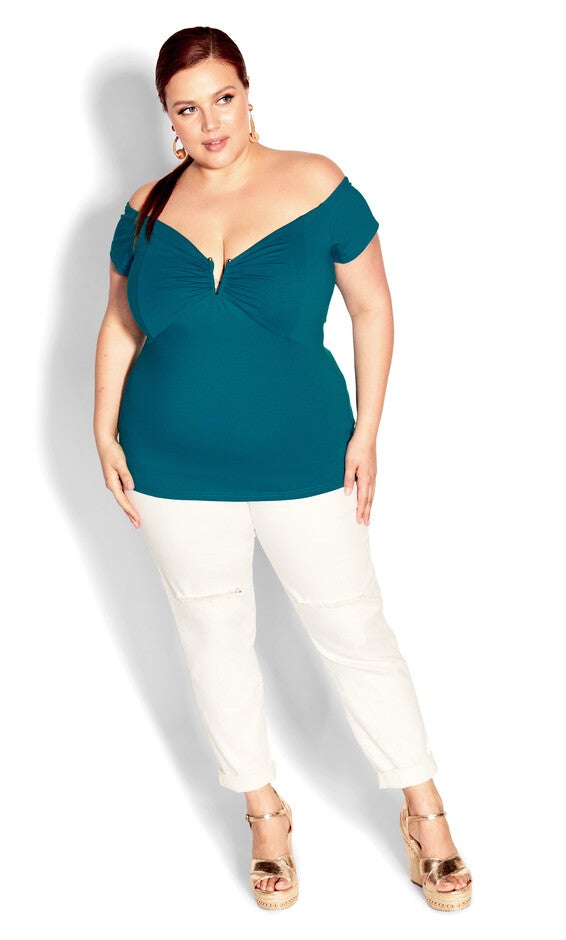 Island Off Shoulder Top - harbour blue, BLUE, alternate image number 2