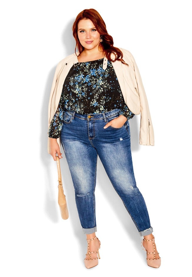 Blue Ditsy Top - black, BLUE, hi-res image number null
