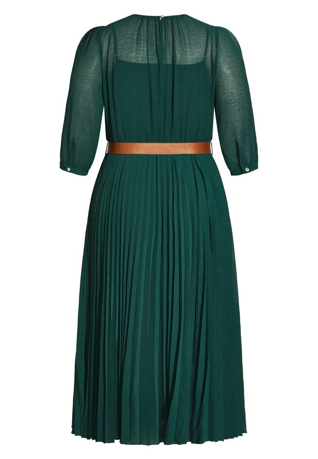 Love Pleat Elbow Sleeve Dress - jade, GREEN, alternate image number null