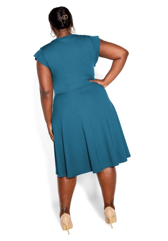 Frill Shoulder Dress - teal, BLUE, alternate image number null