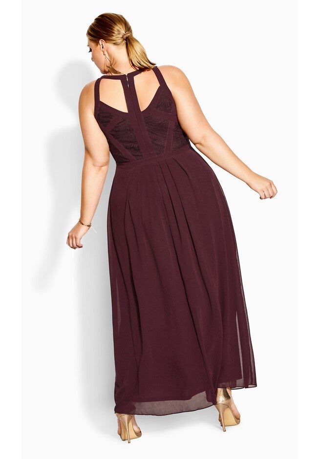 Paneled Bodice Maxi Dress - bordeaux, RED, on-hover image number null
