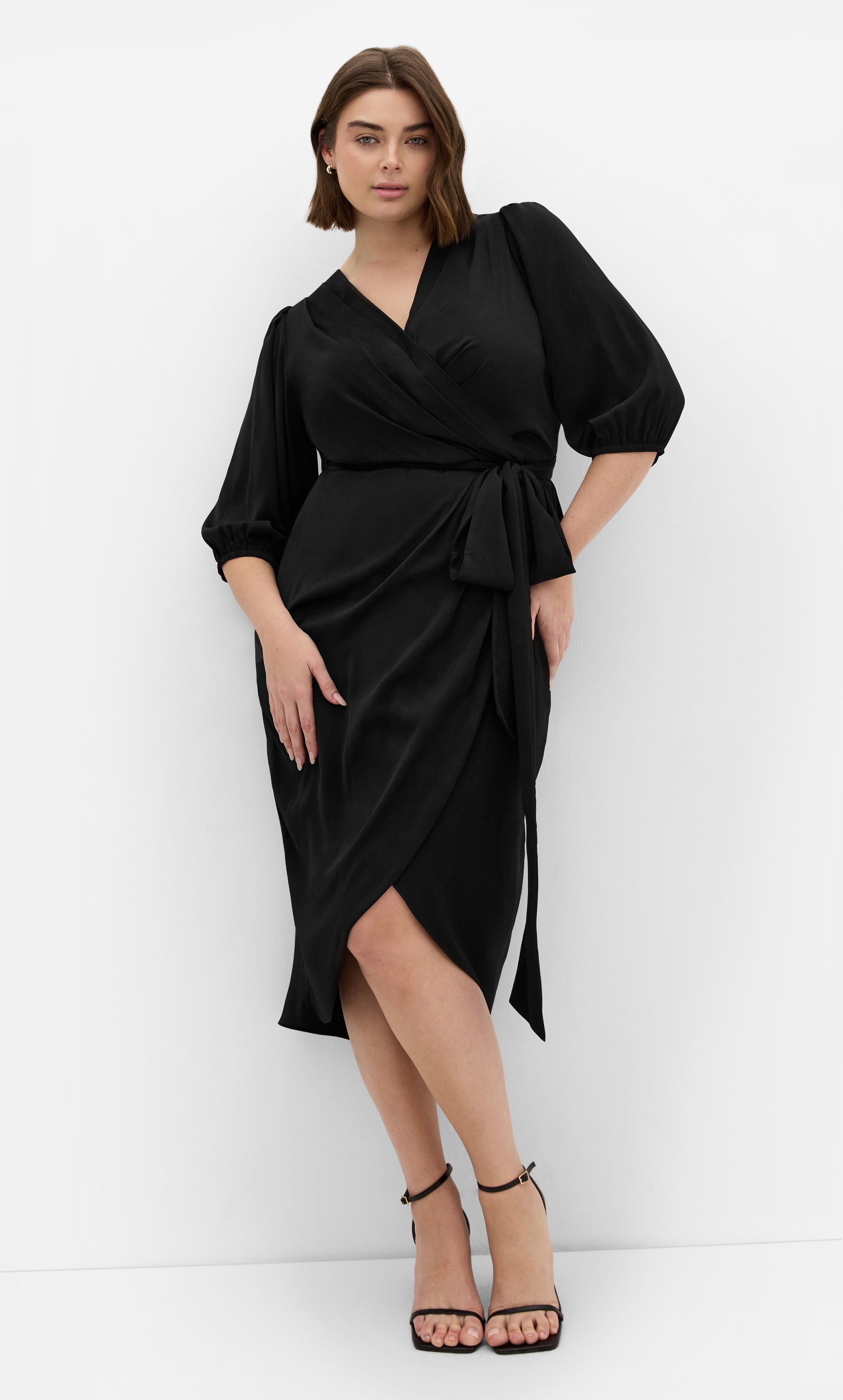 Opulent Elbow Sleeve Dress - black, BLACK, hi-res image number 0