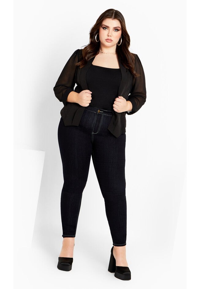 Drapey Sheer Chiffon Blazer Jacket - black, BLACK, on-hover image number null
