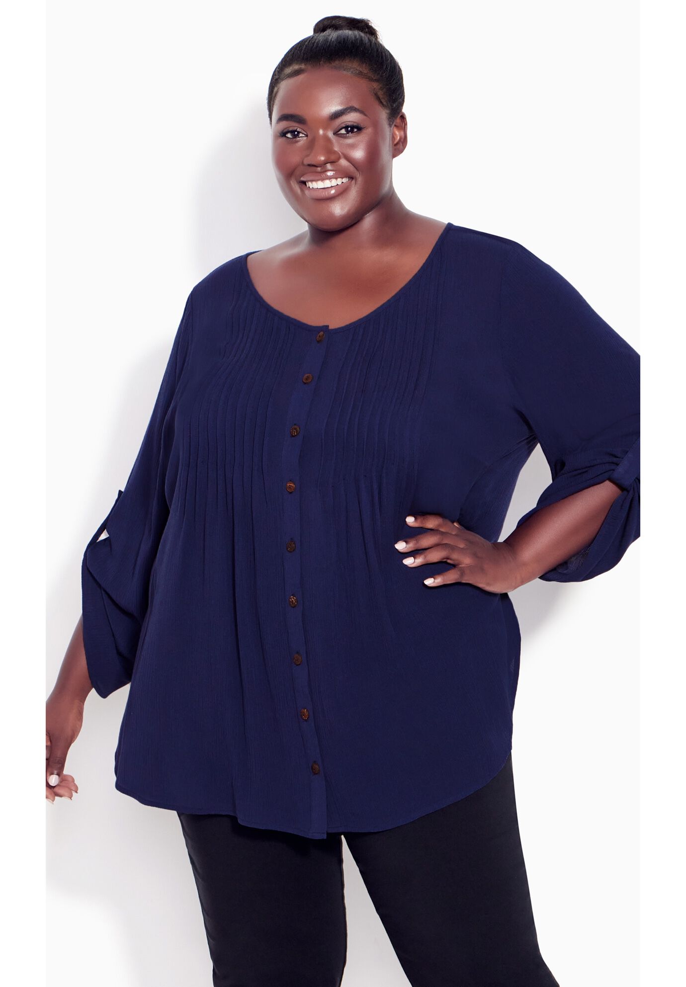 Sandy Pintuck Plain Shirt, NAVY, alternate image number 3