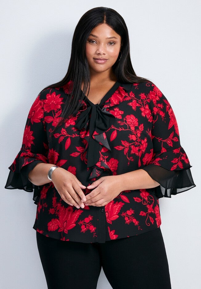 Cassie Frill Detail Blouse, SCARLET BLOOM, hi-res image number 0