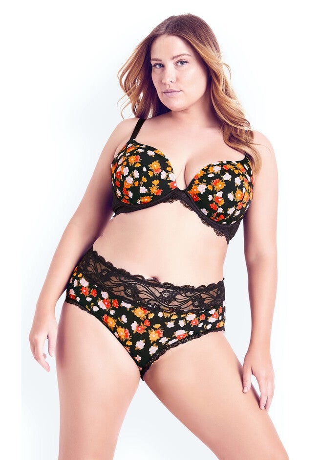 Smooth Print Plunge Bra - black floral, BLACK, hi-res image number 0