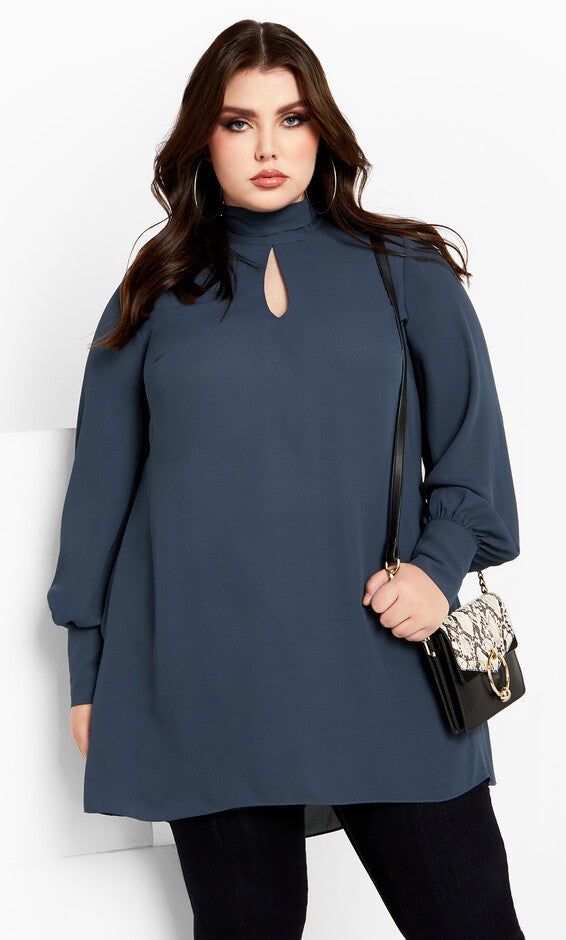 Neck Tie Tunic - navy, NAVY, hi-res image number 0