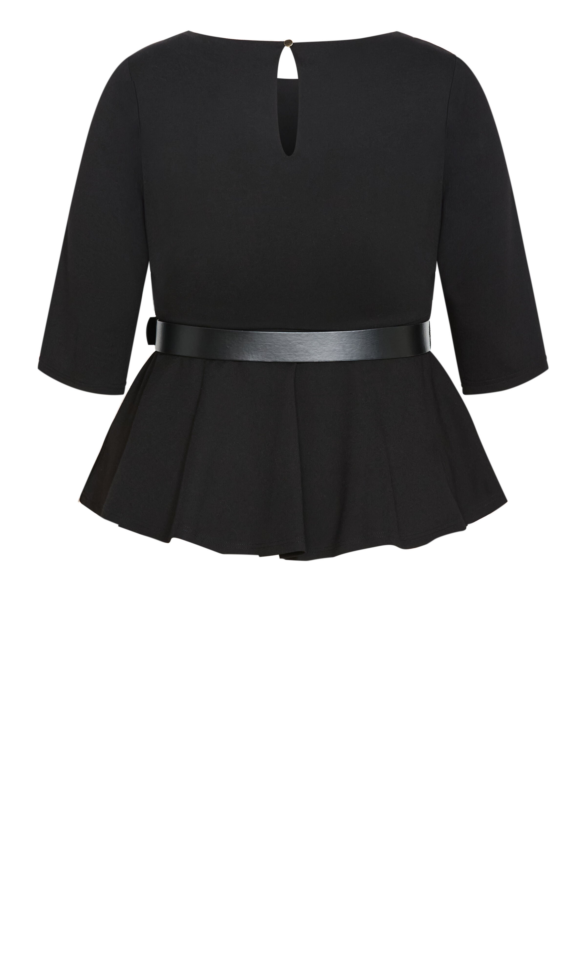 Paige Belted Peplum Top, BLACK, alternate image number 4