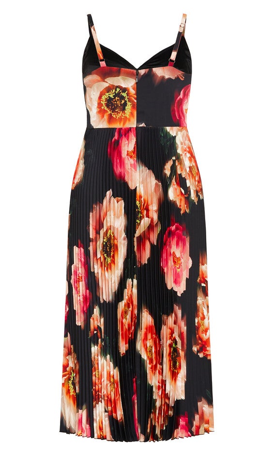 Ariana Print Pleat Dress - black, BLACK, alternate image number null