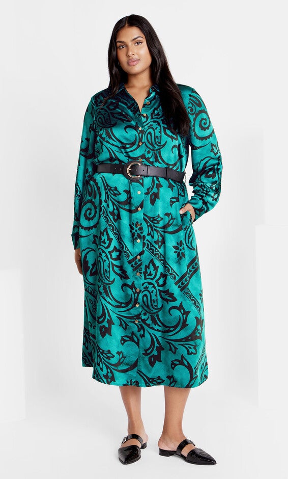 Sienna Print Dress - peacock, GREEN, hi-res image number 0