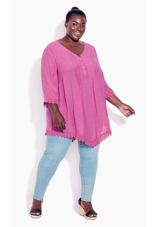 Ellie Pintuck Lace Top, ORCHID, alternate image number 3