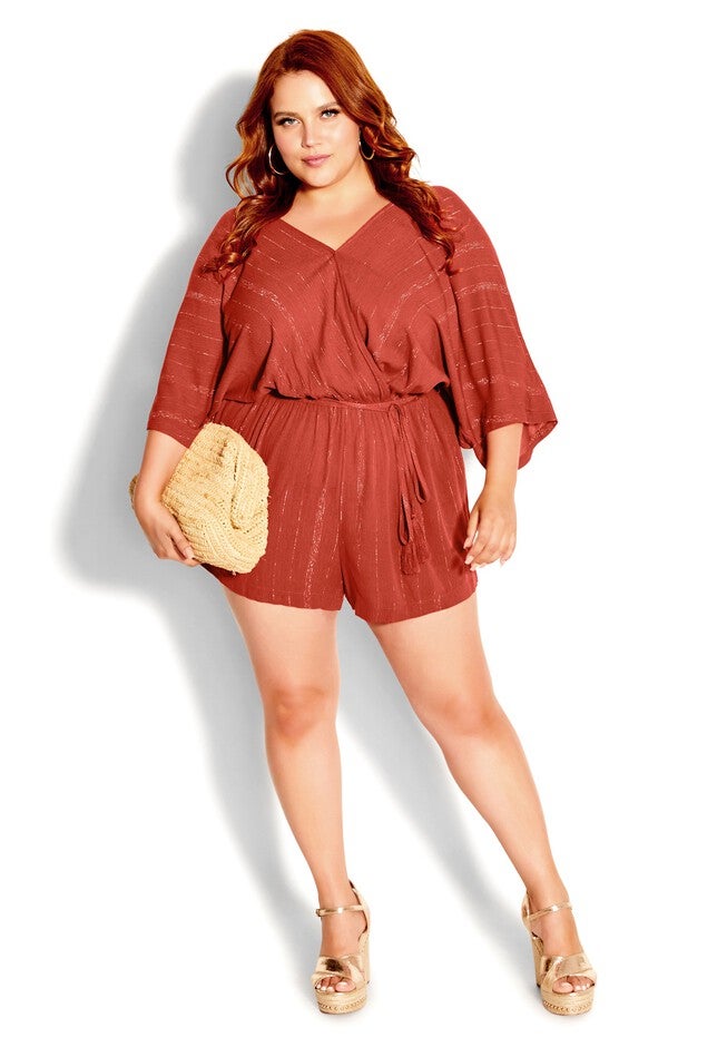 Metallic Romper - bronze, BROWN, on-hover image number 1
