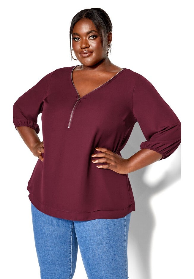 Sexy Fling Elbow Sleeve Top - bordeaux, RED, hi-res image number null