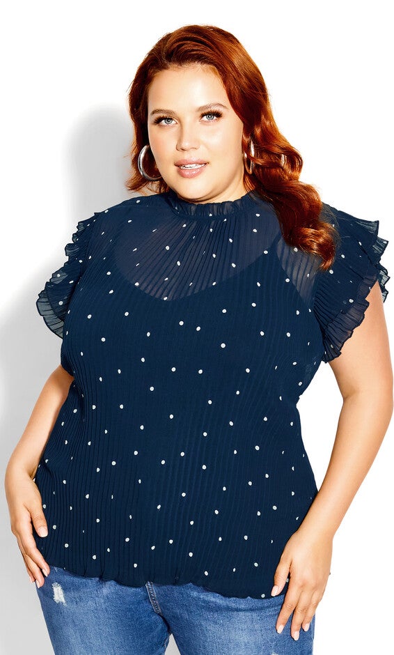 Pleated Spot Top - navy, BLUE, hi-res image number 0