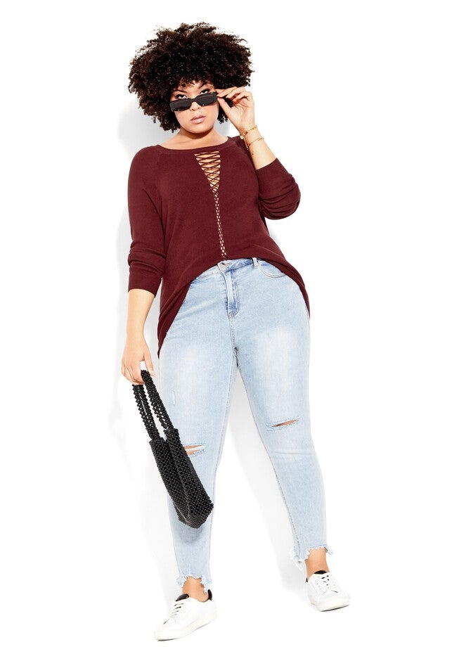 Criss Cross Sweater - beet red, RED, alternate image number 5