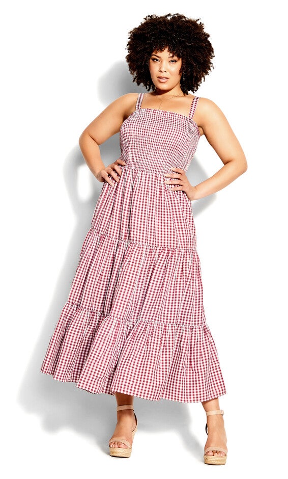 Gingham Maxi Dress - roseberry, PURPLE, hi-res image number 0