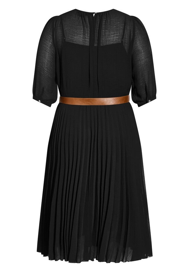 Love Pleat Elbow Sleeve Dress - black, BLACK, alternate image number 3