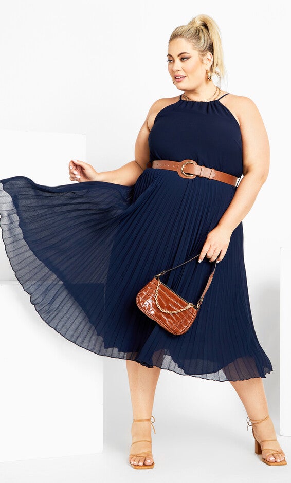 Halter Pleat Dress - navy, BLUE, hi-res image number null