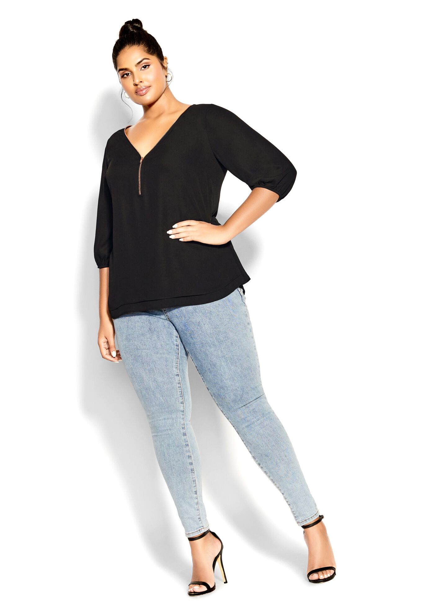 Sexy Fling Elbow Sleeve Top - black, BLACK, on-hover image number 1