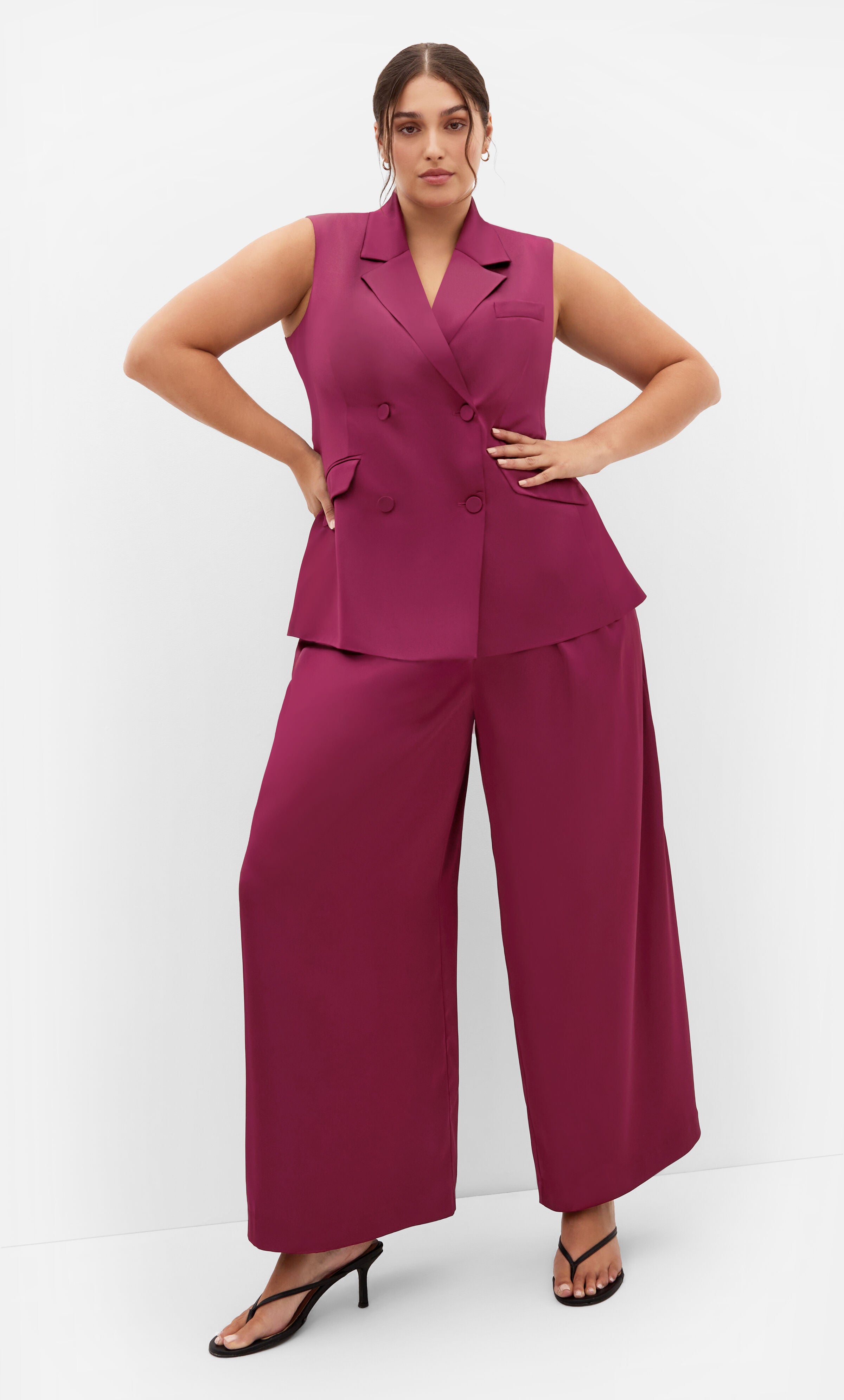 Rylie Satin Palazzo Pant, RED, alternate image number 2