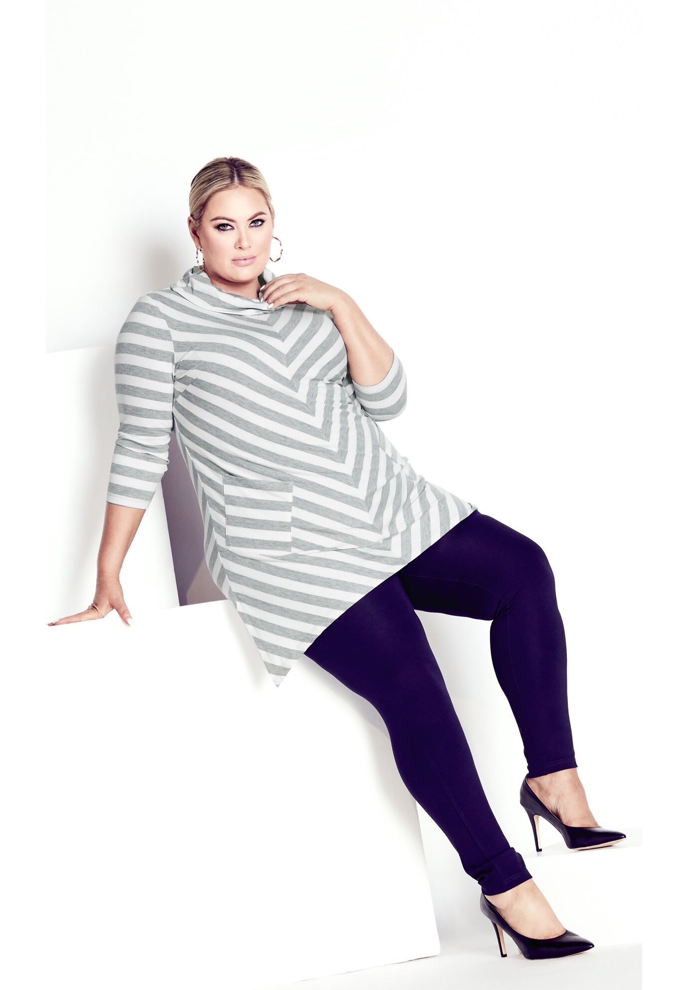Emily Panel Stripe Tunic, IVORY CHARCOAL MARLE, on-hover image number 1