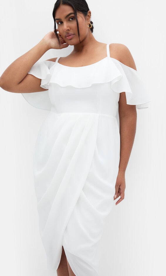 Flirtation Drape Midi Dress - ivory, WHITE, alternate image number null