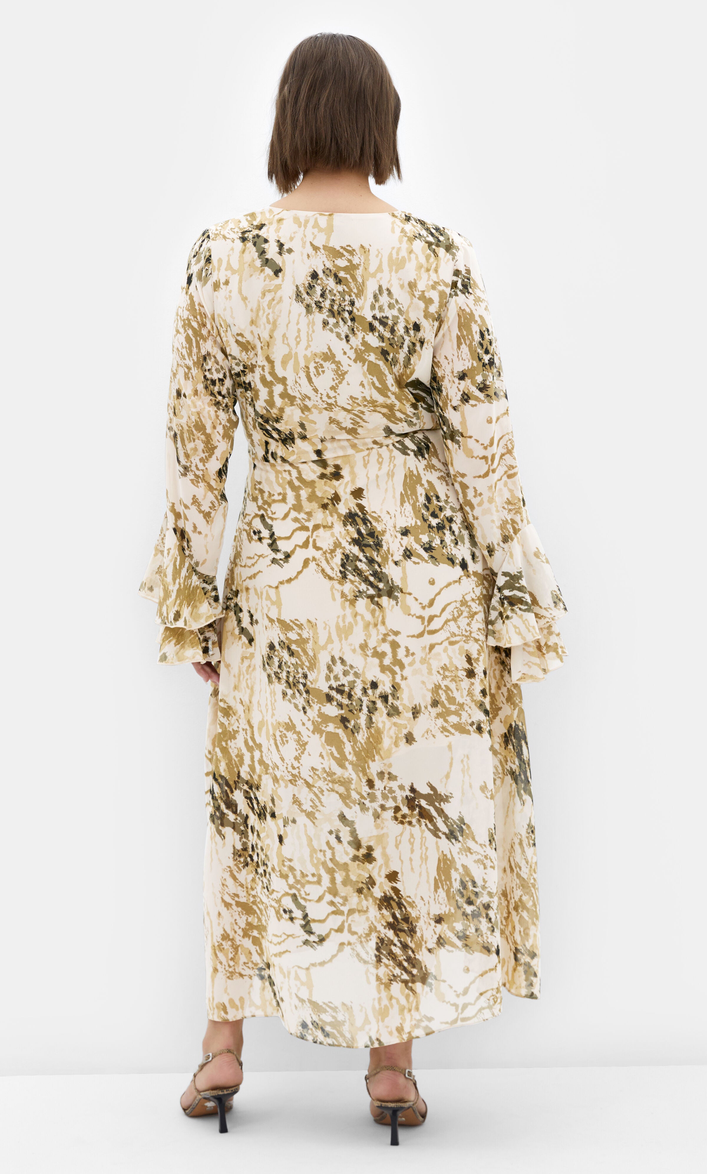 Plunge Frill Print Maxi Dress - natural, BEIGE, alternate image number 3