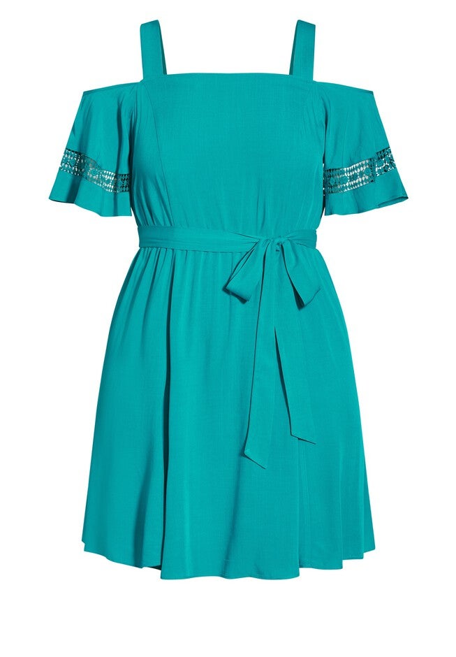 Trim Shoulder Dress - aqua, BLUE, alternate image number null