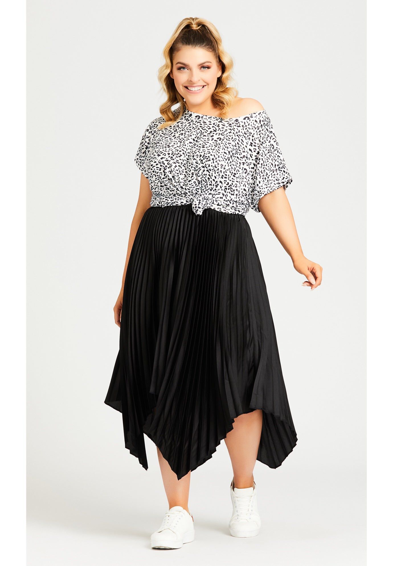 Pleated Plain Skirt, BLACK, hi-res image number 0