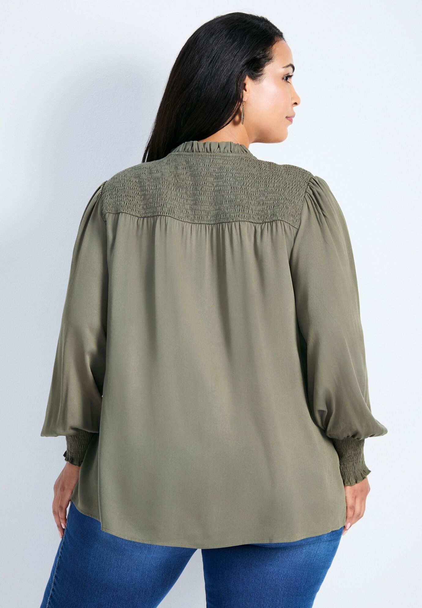 Abby Blouson Sleeve Blouse, OLIVE, on-hover image number 1