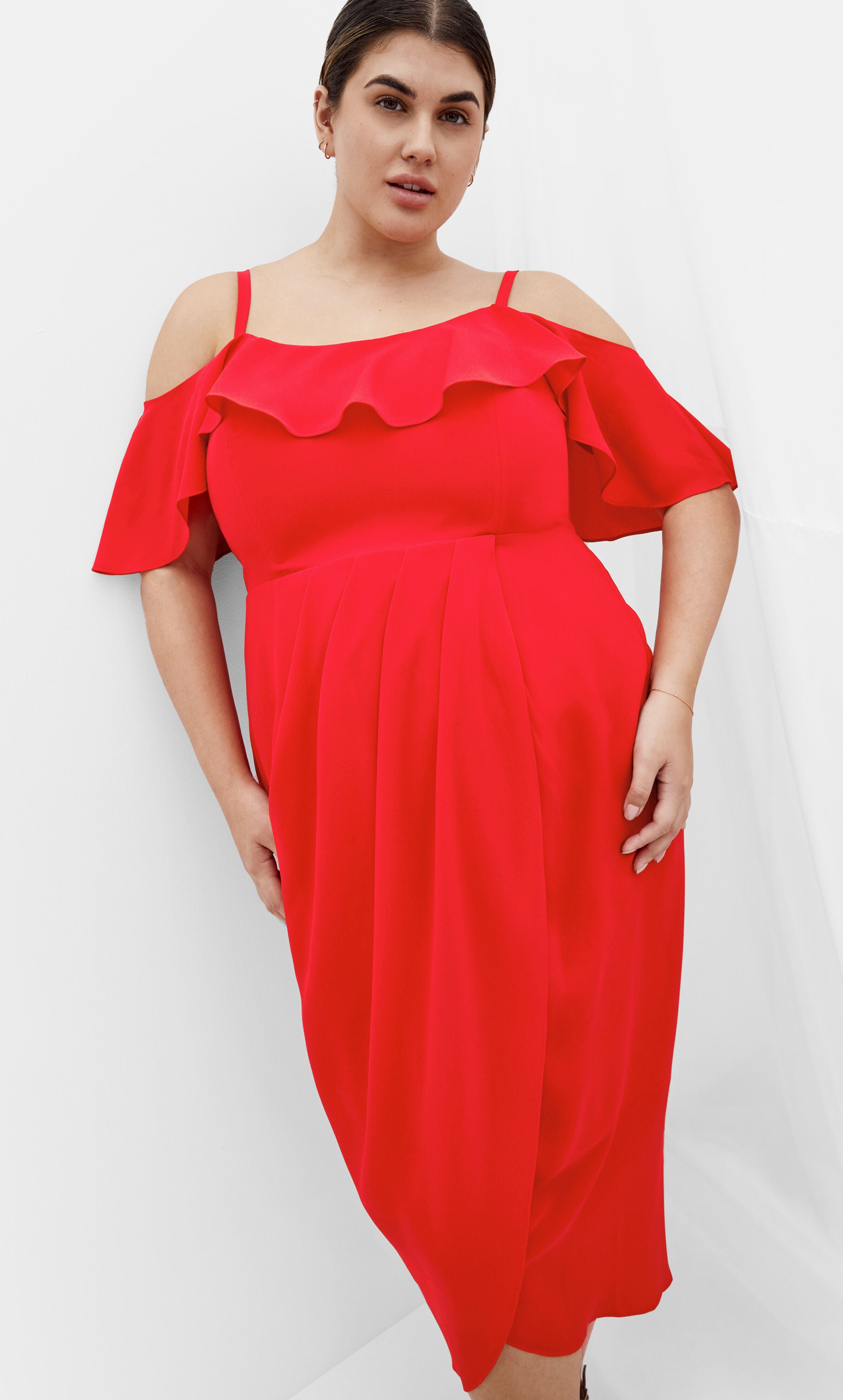 Flirtation Drape Midi Dress - tigerlily, ORANGE, hi-res image number 0