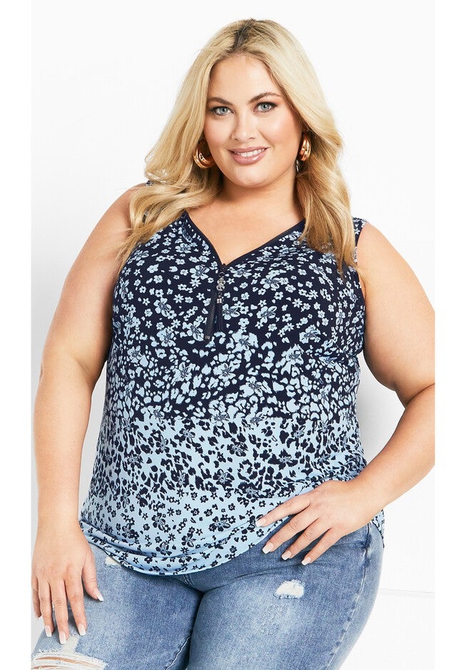 Liana Border Top, BLUES FLORAL ANIMAL, hi-res image number null