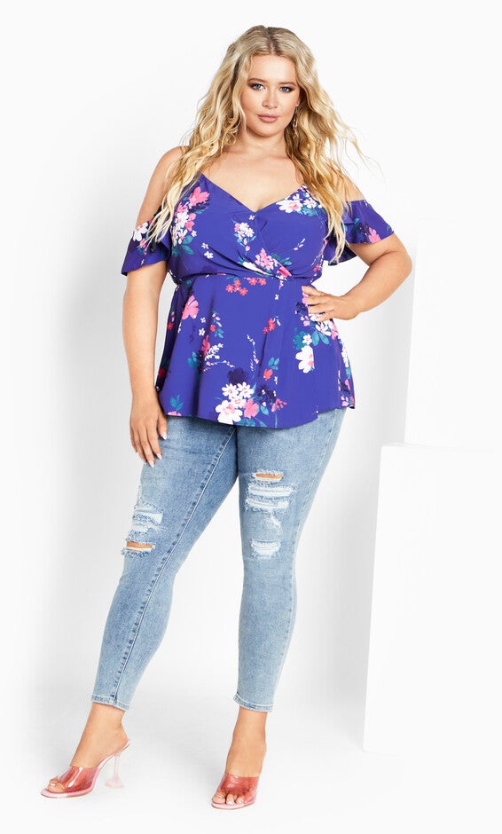 Kallie Print Top - cobalt, BLUE, alternate image number null